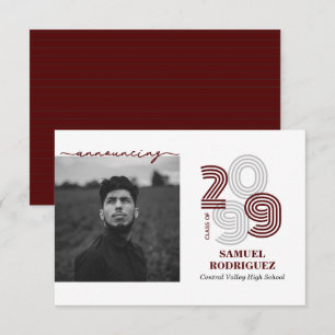 Maroon Retro Big Numbers Class of Photo Invitation