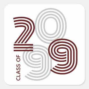 Maroon Retro Big Numbers Class of Square Sticker