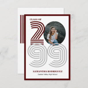 Maroon Retro Big Numbers Graduation Photo Invitation