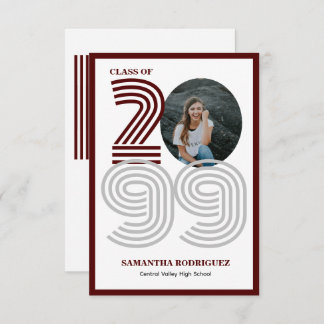 Maroon Retro Big Numbers Graduation Photo Invitation