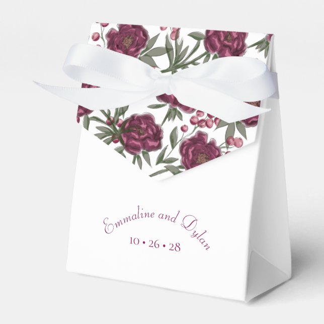 Maroon Rose Wedding Favor Box (Front Side)
