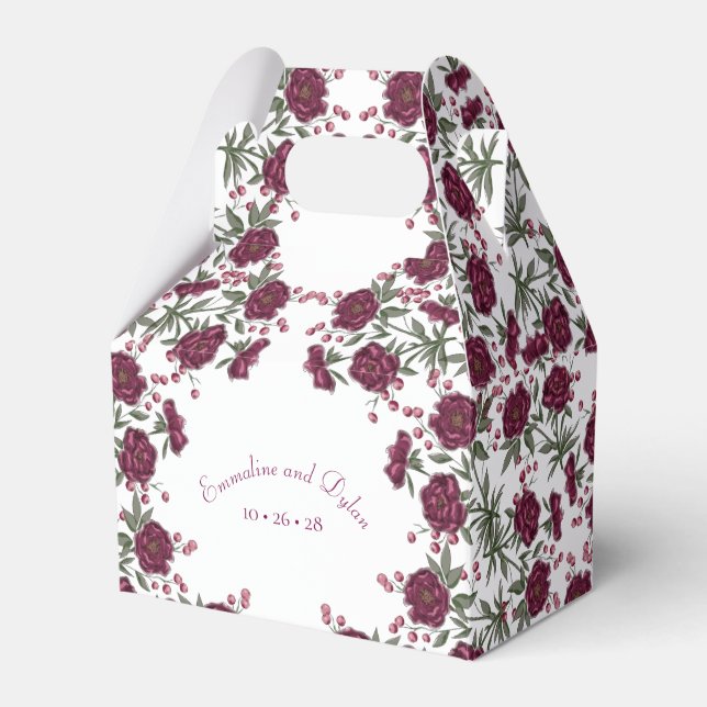 Maroon Rose Wedding Favor Box (Front Side)