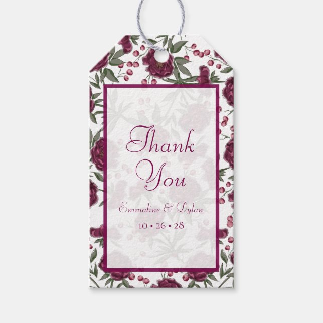 Maroon Rose Wedding Gift Tags (Front)