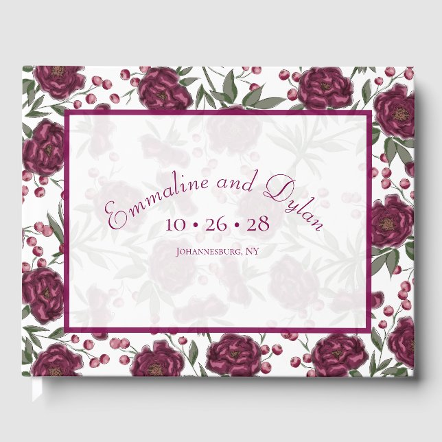Maroon Rose Wedding Guest Book (Front)