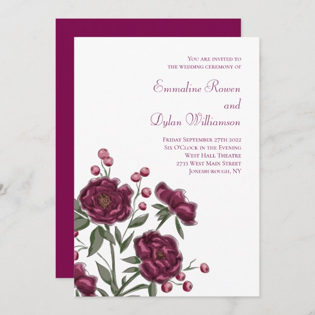 Maroon Rose Wedding Invitation (Front/Back)