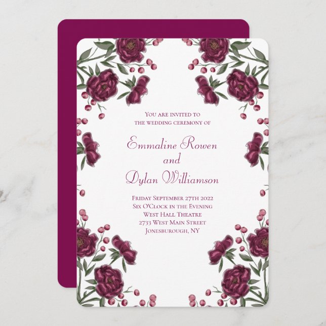 Maroon Rose Wedding Invitation (Front/Back)