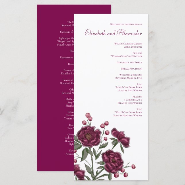 Maroon Rose Wedding Programs (Front/Back)