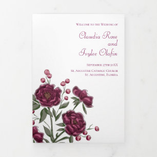 Maroon Rose Wedding Programs Tri-Fold Programme