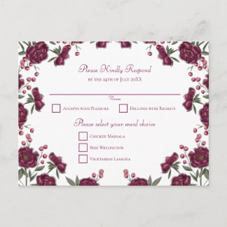 Maroon Rose Wedding RSVP Holiday Postcard