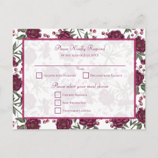 Maroon Rose Wedding RSVP Holiday Postcard