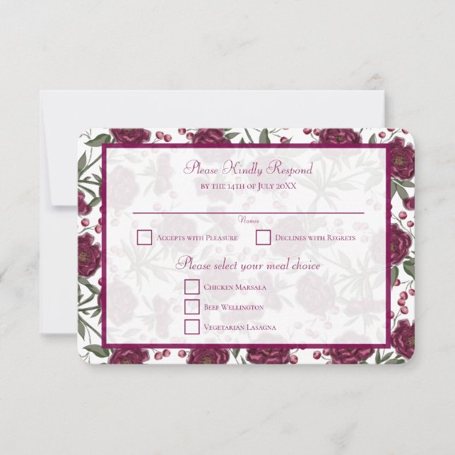 Maroon Rose Wedding RSVP Reply Invitation (Front)