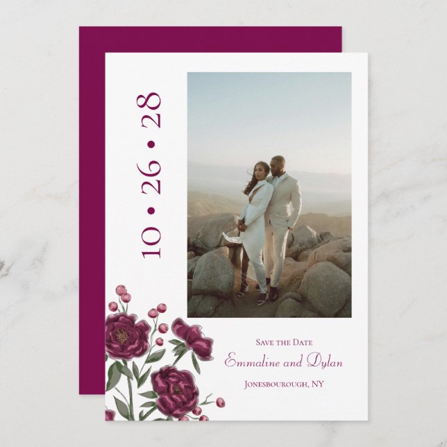 Maroon Rose Wedding Save the Date Invitation (Front/Back)