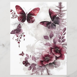 Maroon roses and butterflies scrap-booking paper