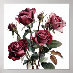 Maroon Roses Flower Art Print Poster