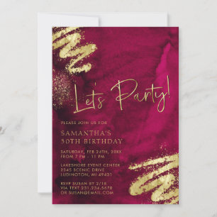 Maroon Rouge et or Invitation d'anniversaire