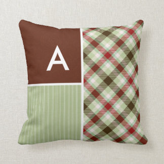 Maroon & Sage Green Plaid Throw Pillow