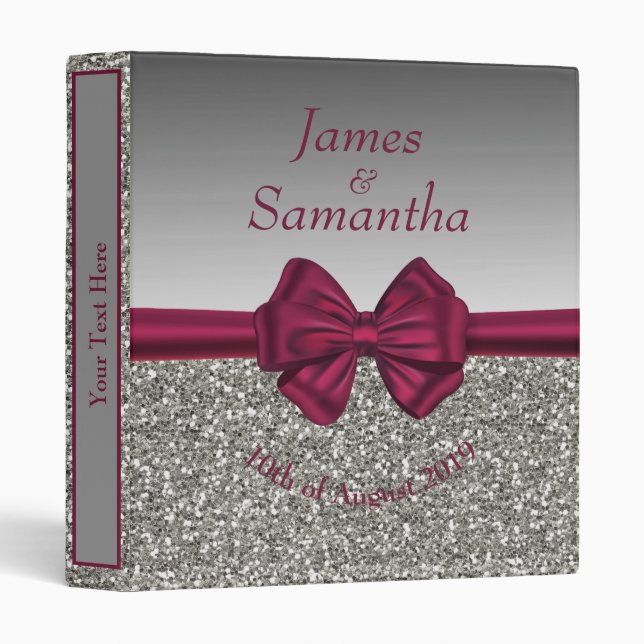 Maroon Satin Bow & Silver  – Planner/Photo Album Binder (Front/Spine)