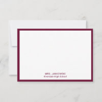 Maroon School Colours Teacher Thank You Note Cards