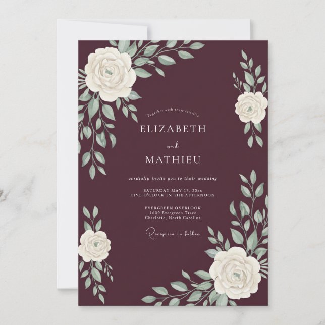 Maroon Serene Winter Wedding Invitation (Front)