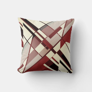 Maroon Shades Black Beige Diagonal Angular Design Throw Pillow
