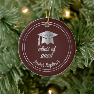 Maroon Silver Graduate Cap Graduation 2022 Photo Ceramic Ornament