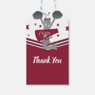 Maroon & Silver Stars Cheer Cheer-leading Party Gift Tags