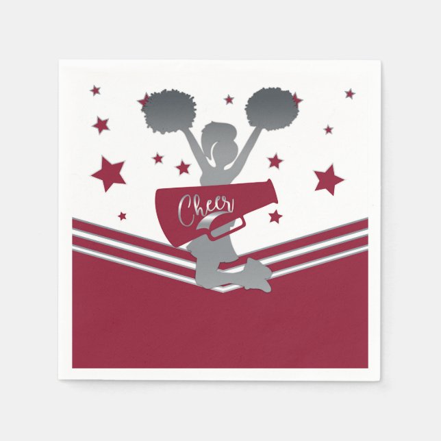 Maroon & Silver Stars Cheer Cheer-leading Party Napkin (Front)