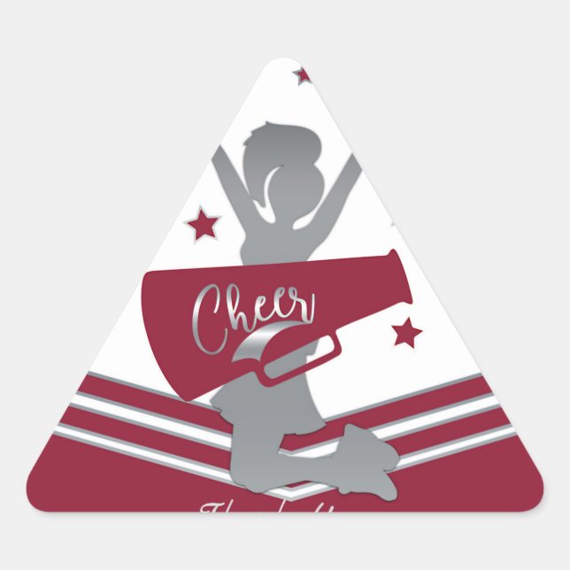 Maroon & Silver Stars Cheer Cheer-leading Party Triangle Sticker (Front)