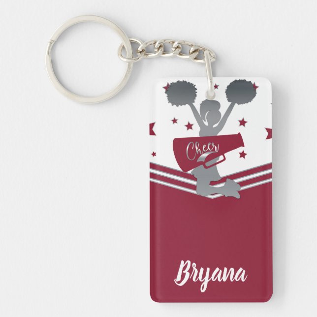 Maroon Silver Stars Cheer-leading Personalized Keychain (Front)