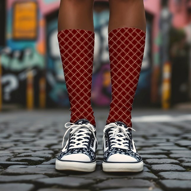   Maroon Simple Diamond Pattern Abstract Geometric Socks (Creator Uploaded)