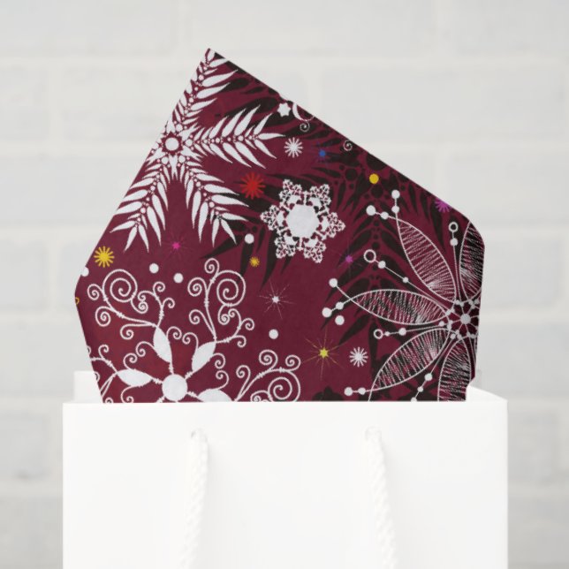 Maroon snowflake pattern Christmas tissue Paper (Gift Bag)