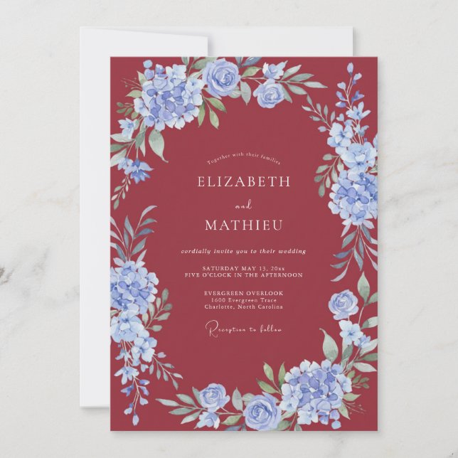 Maroon Sophisticated Floral Wedding Invitation (Front)