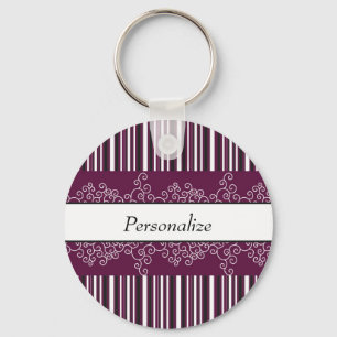 Maroon Stripes and Curls Keychain