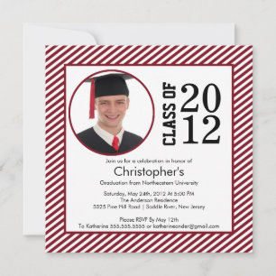 Maroon Stripes moderne Photo Graduation invitation