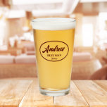 Maroon Stylized Wedding Best Man Name Glass<br><div class="desc">Beer glass for the wedding Best Man that features his name printed in a trendy maroon colour, stylized script inside a maroon colour oval border along with wedding year date. A great party supply idea for a bachelor party! Personalize your beer glass by editing and replacing name and date with...</div>
