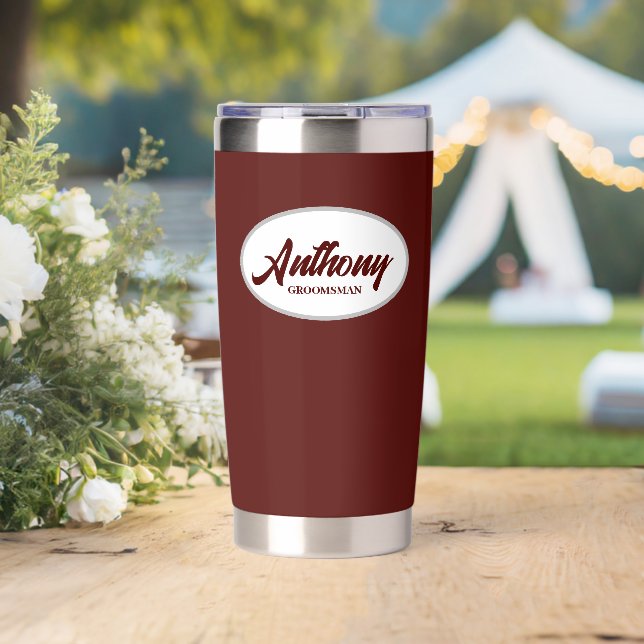 Maroon Stylized Wedding Groomsman Insulated Tumbler (Wedding (Rotated))