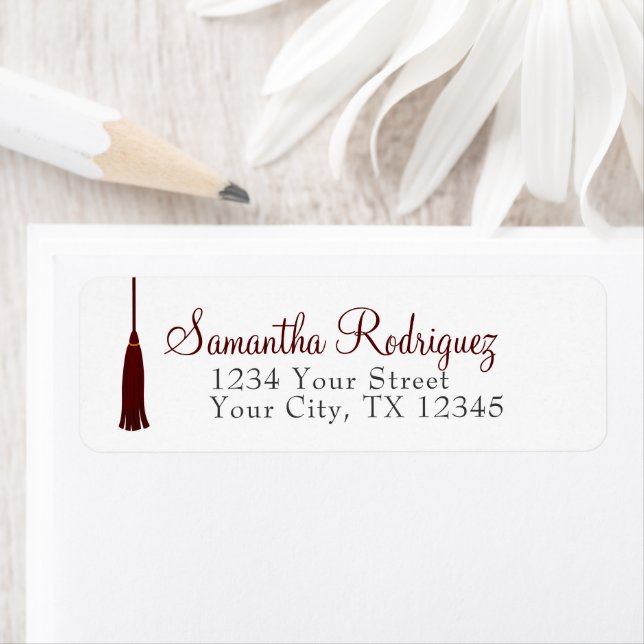 Maroon Tassel Graduation Label (Insitu)