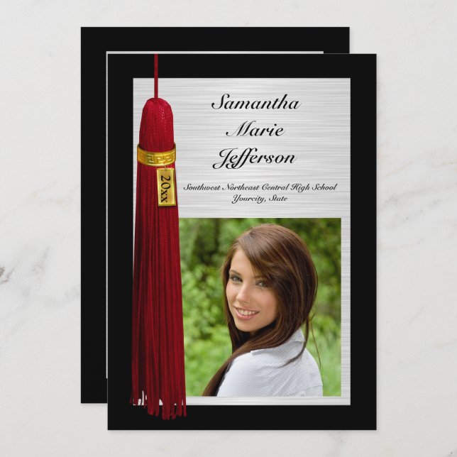 Maroon Tassel with Photo Graduation Party Invitation (Front/Back)