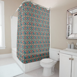 Maroon, Teal Ethnic Pattern, Flowers, Chevrons