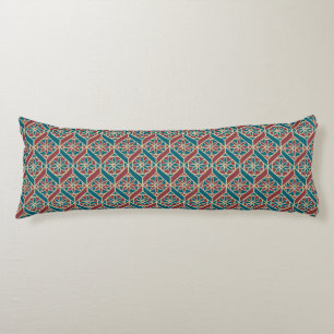 Maroon, Teal Ethnic Pattern, Flowers, Chevrons Body Pillow