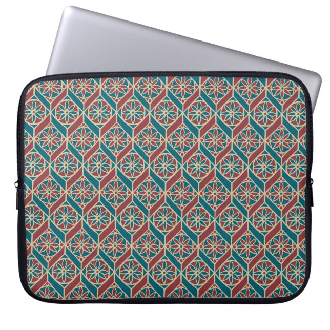 Maroon, Teal Ethnic Pattern, Flowers, Chevrons Laptop Sleeve (Front)