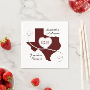 Maroon Texas Curling Ribbon Wedding Date Napkin