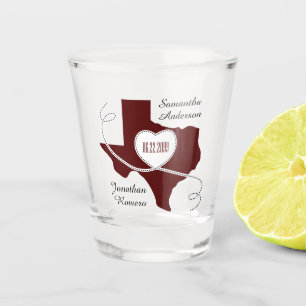 Maroon Texas Curling Ribbon Wedding Date Shot Glass