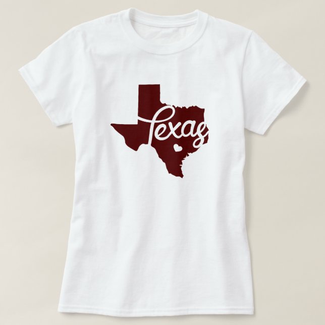 Maroon Texas Heart T-Shirt (Design Front)