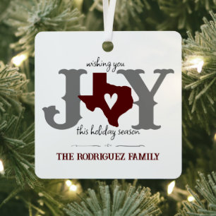 Maroon Texas JOY Photo Holiday Metal Ornament