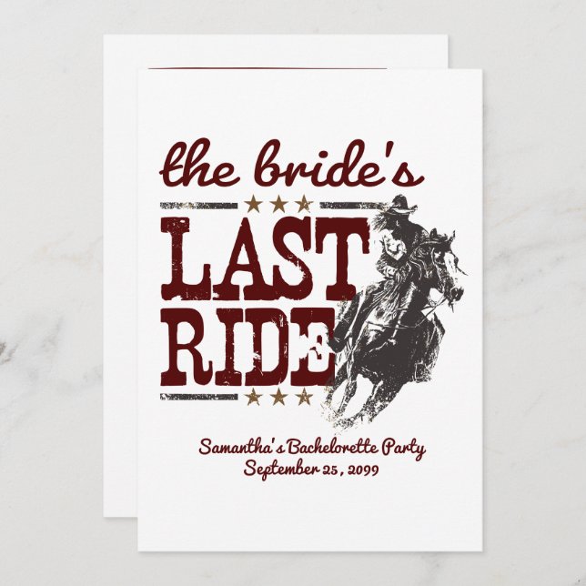 Maroon The Bride's Last Ride Invitation (Front/Back)