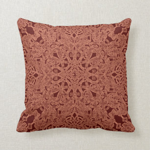 Maroon throw pillow. Floral psychedelic design Pillow