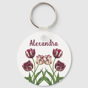 Maroon Tulips With Name Keychain