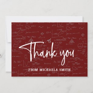 Maroon Typography Mathematics Formulas Graduation Thank You Card