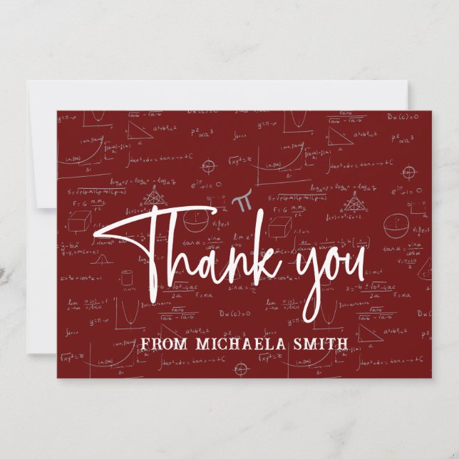 Maroon Typography Mathematics Formulas Graduation Thank You Card (Front)